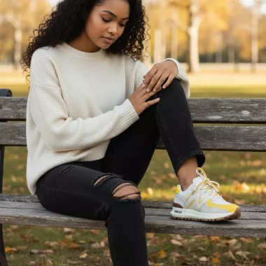 Adidasi dama casual albi cu galben 2532 N11-4